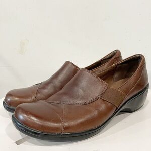 Clarks Womens Genuine Leather‎ Sz 8.5 Slip-on Loafers Shoes 66823 Brown Comfort